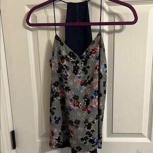 Express Floral Print Tank Top - Black and Pink